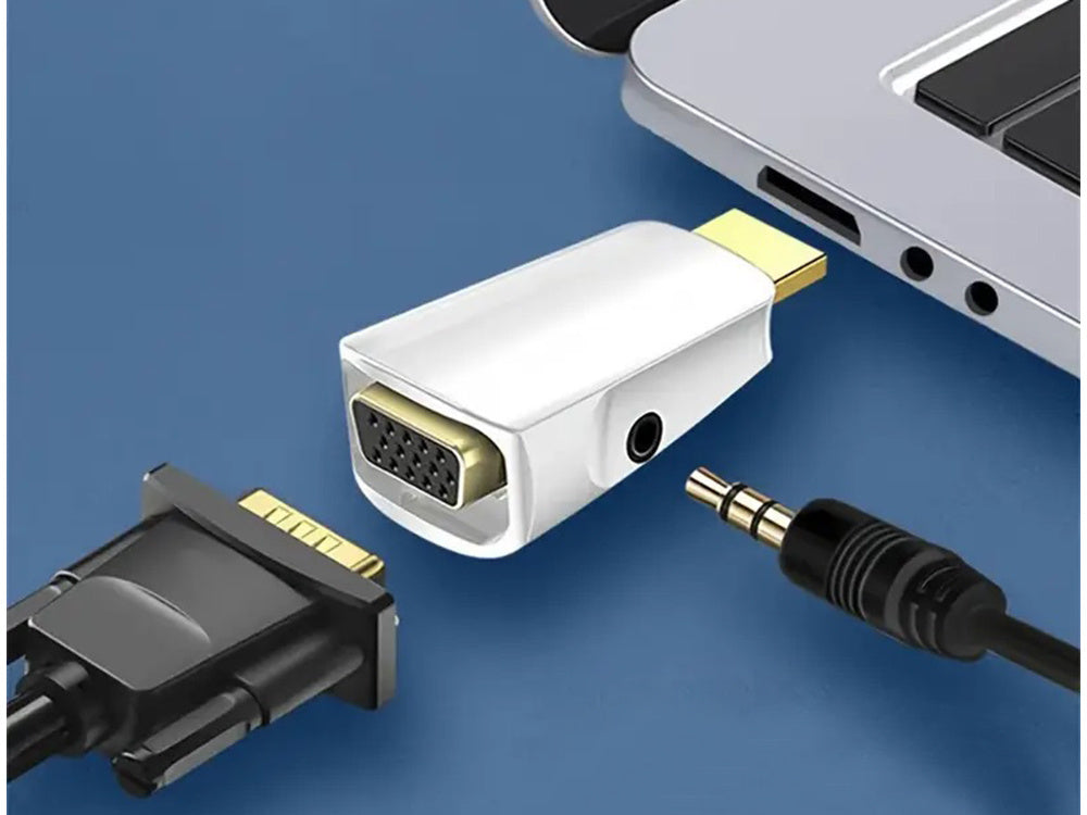 Konverterio adapteris iš hdmi į vga d-sub audio mini lizdą