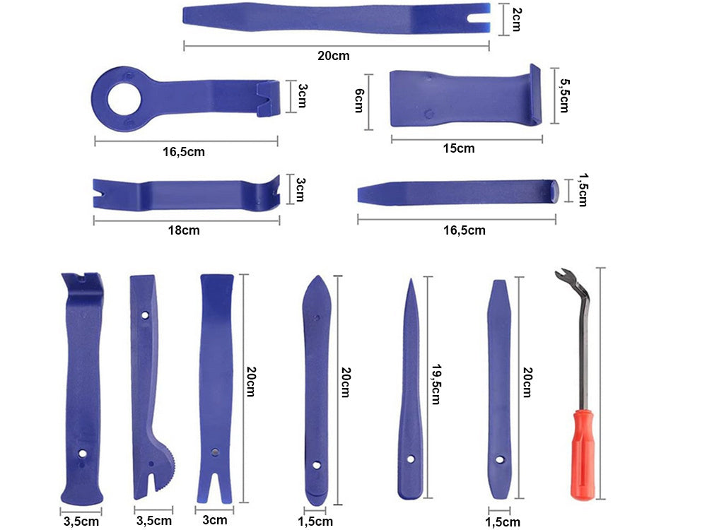 Traukiklių rinkinys apmušalų atidarytuvai svertai veržliarakčiai dangtelis 11 dalių