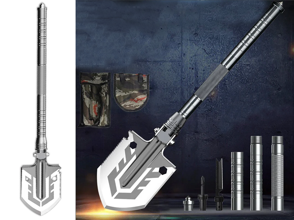 Sulankstomas kastuvas karinis atvejis pjūklas daugiafunkcinis išgyvenimo esminis