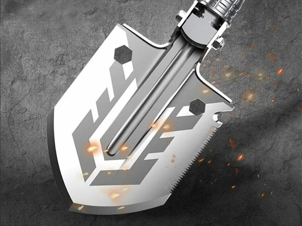 Sulankstomas kastuvas karinis atvejis pjūklas daugiafunkcinis išgyvenimo esminis