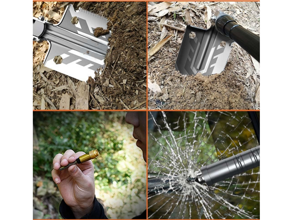 Sulankstomas kastuvas karinis atvejis pjūklas daugiafunkcinis išgyvenimo esminis