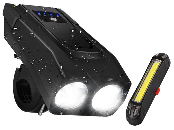 Galingas dviračių žibintas priekinis led galinis žibintas garsinis akumuliatorius 2in1