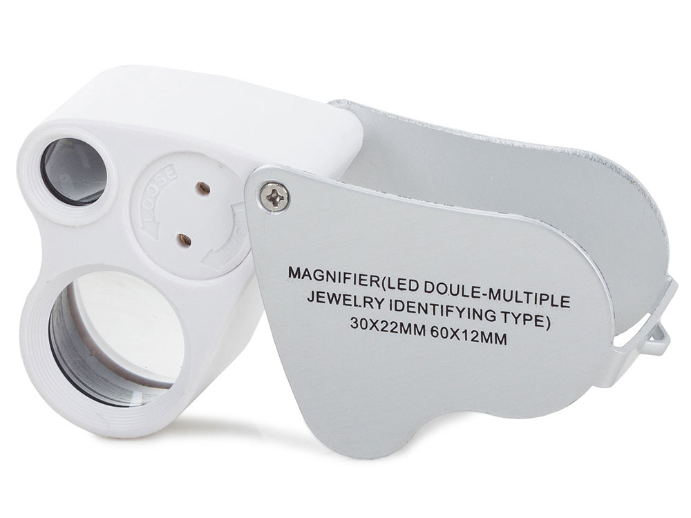 Juvelyrinė lupa sulankstoma 2 led 30x 60x
