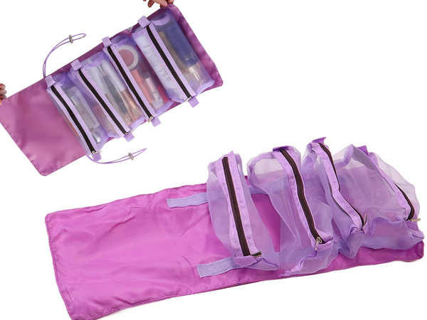 Tualeto reikmenų kelioninis ritinėlis funkcionalus 4 in 1 užtrauktukas kosmetikai