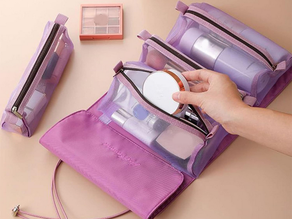 Tualeto reikmenų kelioninis ritinėlis funkcionalus 4 in 1 užtrauktukas kosmetikai