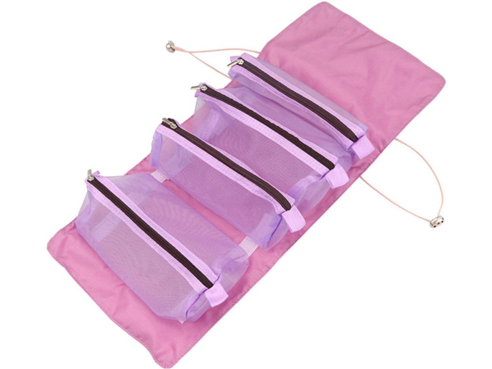 Tualeto reikmenų kelioninis ritinėlis funkcionalus 4 in 1 užtrauktukas kosmetikai