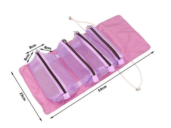 Tualeto reikmenų kelioninis ritinėlis funkcionalus 4 in 1 užtrauktukas kosmetikai