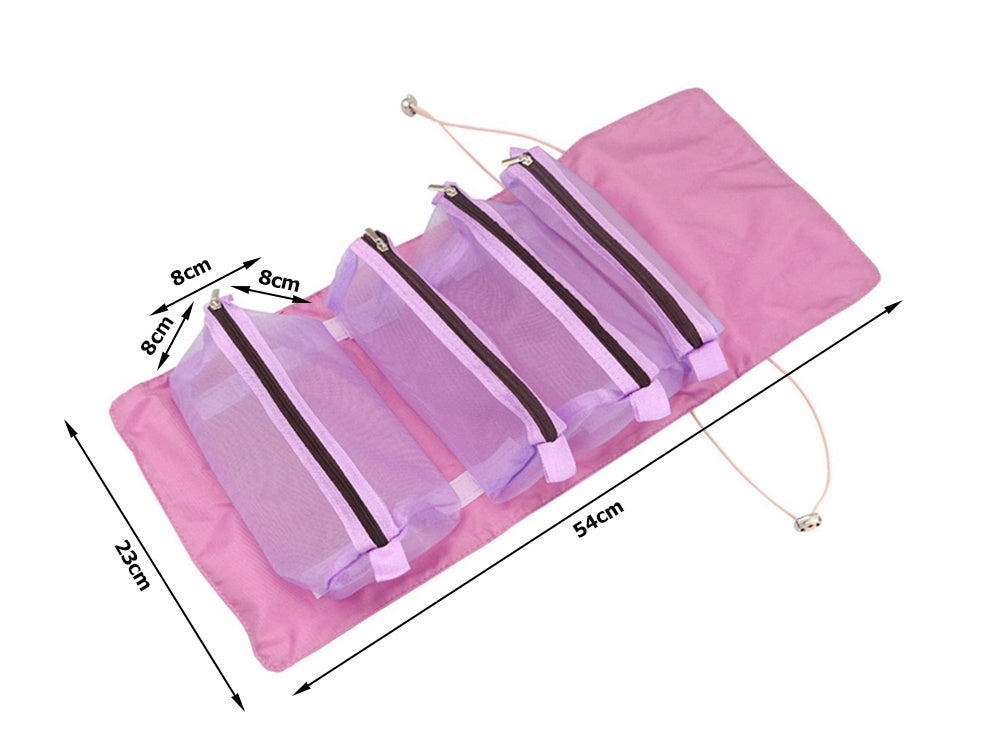 Tualeto reikmenų kelioninis ritinėlis funkcionalus 4 in 1 užtrauktukas kosmetikai
