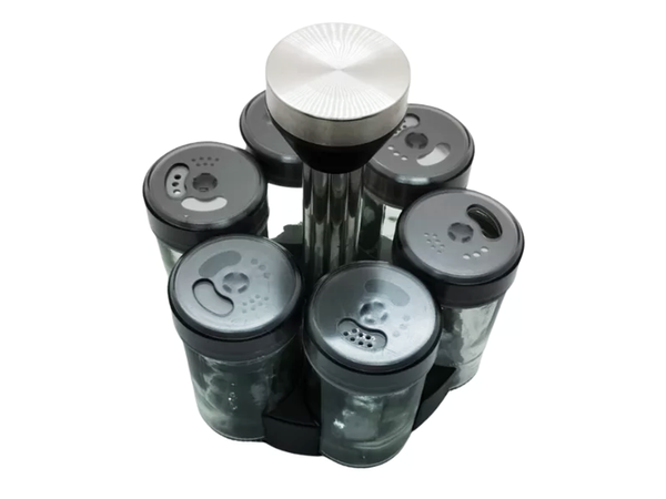 Prieskonių organizatorius rotaciniai stikliniai indeliai 6 vnt. Prieskonių druska