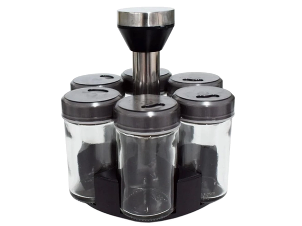 Prieskonių organizatorius rotaciniai stikliniai indeliai 6 vnt. Prieskonių druska