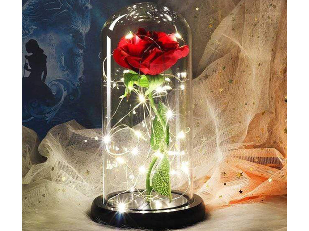 Amžina rožė stikle raudona led dovana šviečianti proga moterims