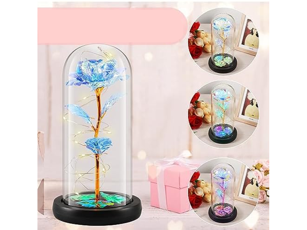 Amžina rožė stiklinėje dovanoje led šviečiantis mėlynas stiklas moters dienai