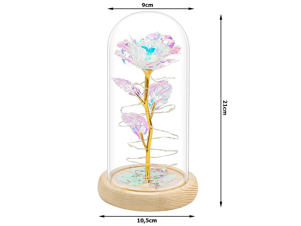 Amžina rožė stiklinėje dovanų led šviečianti dėžutė stiklinis medinis pagrindas.