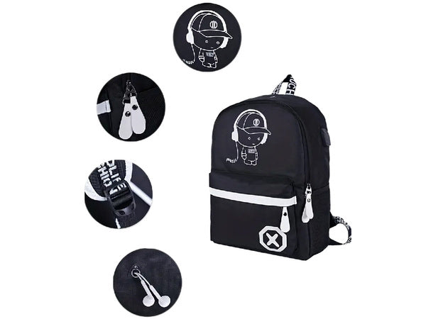 Mokyklinė kuprinė jaunimo muzikos atspindinti usb daugiakomponentė šviečianti