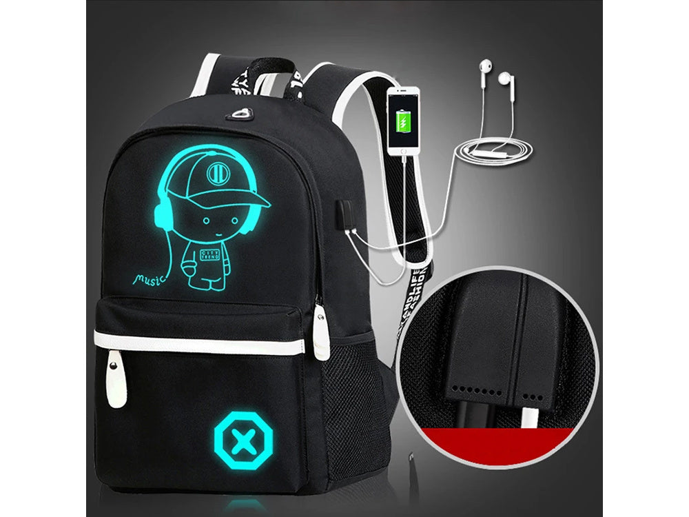 Mokyklinė kuprinė jaunimo muzikos atspindinti usb daugiakomponentė šviečianti