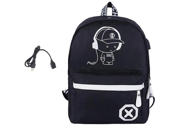 Mokyklinė kuprinė jaunimo muzikos atspindinti usb daugiakomponentė šviečianti