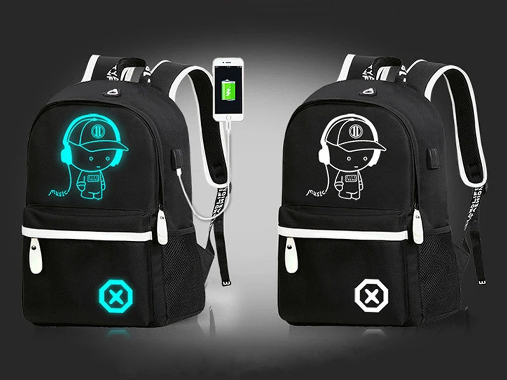 Mokyklinė kuprinė jaunimo muzikos atspindinti usb daugiakomponentė šviečianti