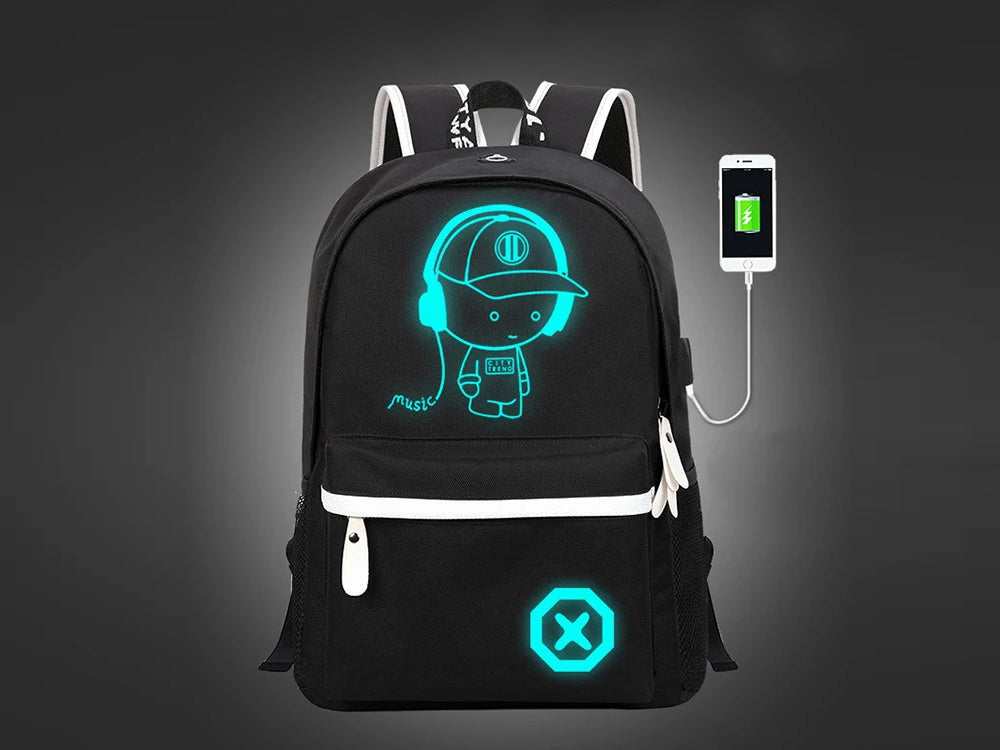 Mokyklinė kuprinė jaunimo muzikos atspindinti usb daugiakomponentė šviečianti