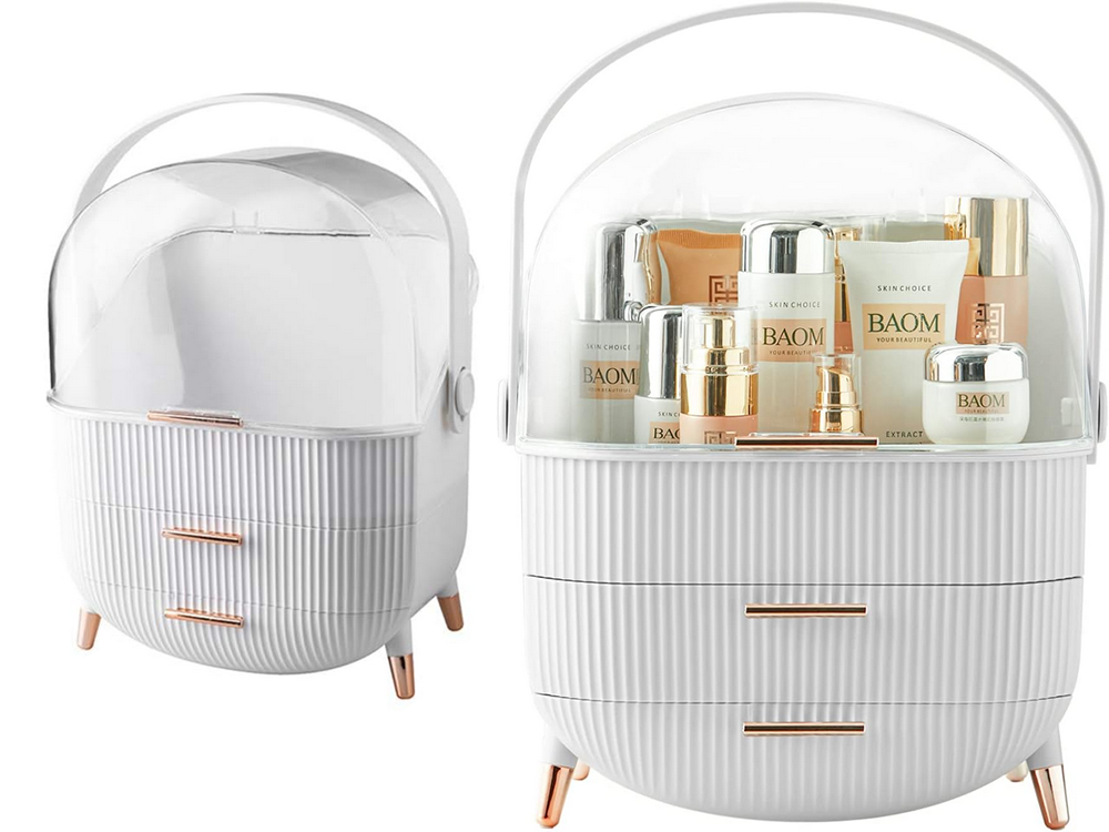 Kosmetikos organizatorius su stalčiais erdvus, su didele rankena elegantiškas