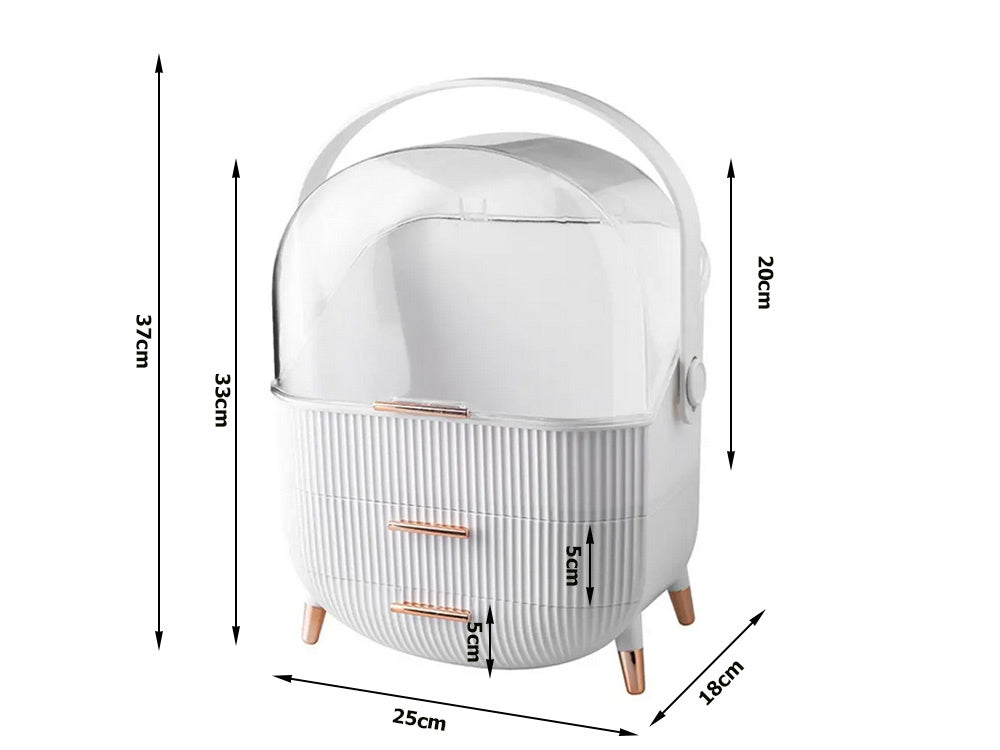 Kosmetikos organizatorius su stalčiais erdvus, su didele rankena elegantiškas