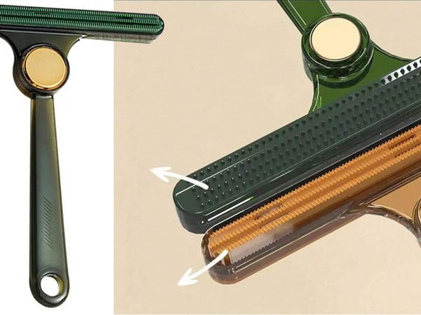 Šunų plaukų valymo nuo kilimų ir kiliminių dangų dvipusis šepetys