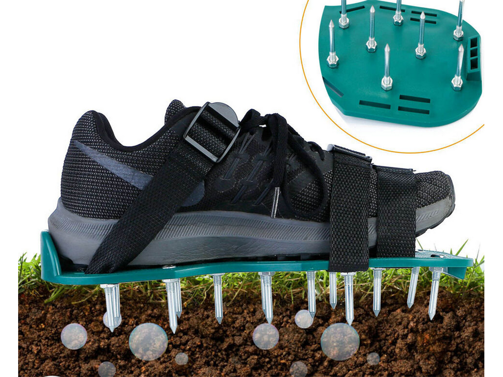 Sodo aeratoriaus batų dangteliai su dideliais spygliais vejai aeruoti