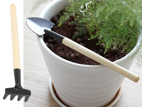 Sodininkystės įrankių rinkinys grėblys kastuvas 3in1 mini sodininkystės įrankiai
