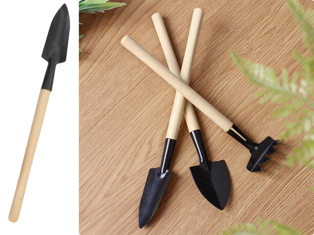 Sodininkystės įrankių rinkinys grėblys kastuvas 3in1 mini sodininkystės įrankiai