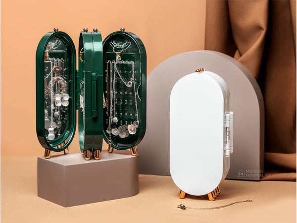 Juvelyrinių dirbinių organizatorius, sulankstoma skrynelė, veidrodinis stendas, balta, Baltas, Szín, Fehér