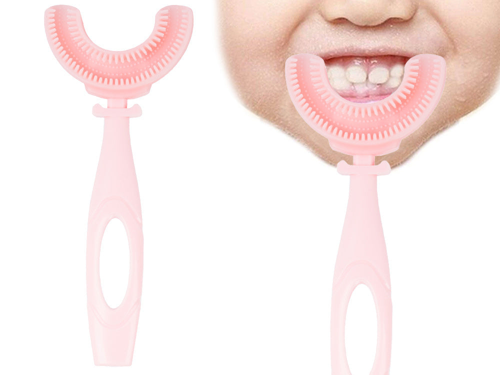 Silikoninis rankinis dantų šepetėlis vaikams raidė u 360, Rožinė, Szín, Rózsaszín