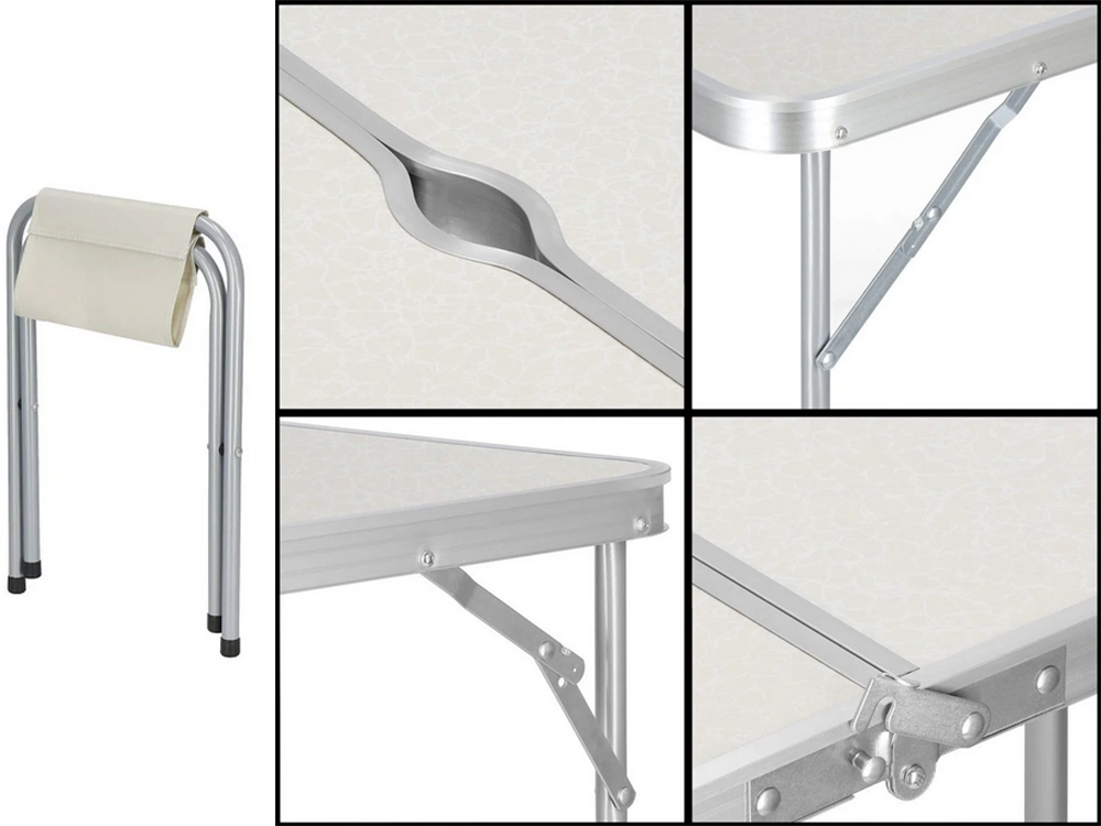 Turistinis stalo rinkinys sulankstomas stovyklavimo stalas didelis 4 kėdės lagaminas, Kreminis, Szín, Tejszínes