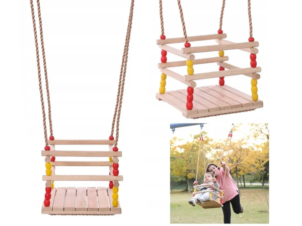 Vaikų sodo sūpynės fotelis supamasis krėslas mediniai turėklai sodo namams