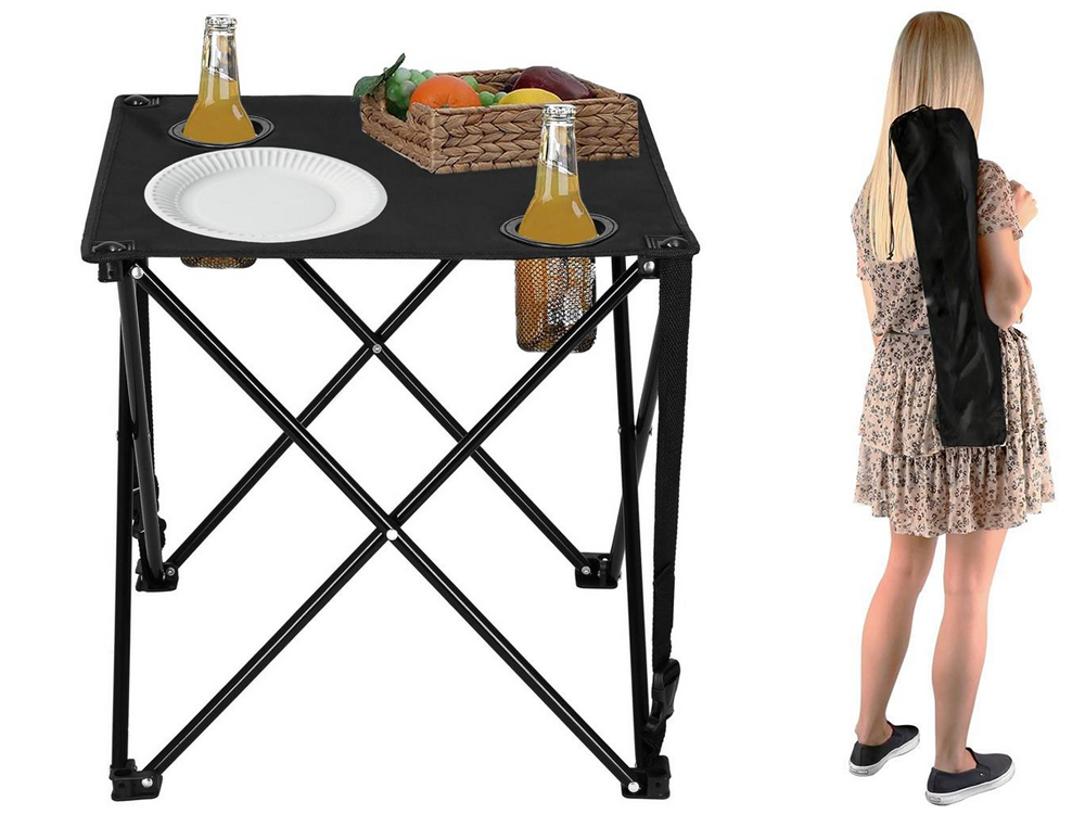 Nedidelis sulankstomas žvejybos stalas balkone, skirtas stovyklavimui po palapine