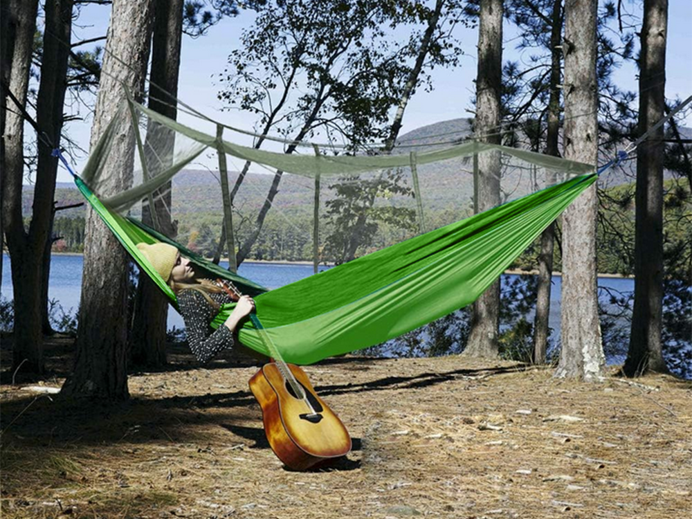 Hamakas su tinkleliu nuo uodų turistinis kempingas kabančios virvės maišas lengvas dangtelis