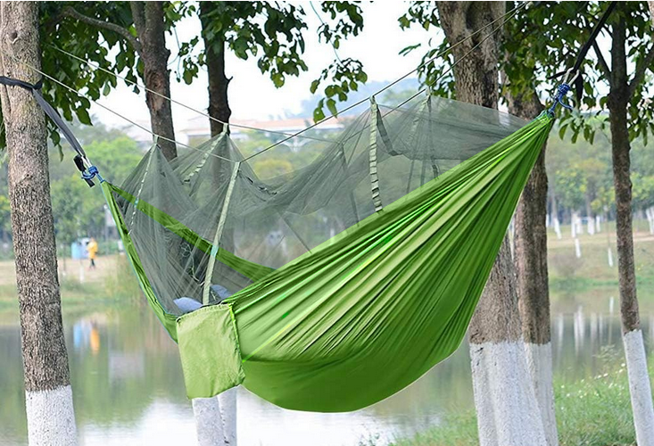 Hamakas su tinkleliu nuo uodų turistinis kempingas kabančios virvės maišas lengvas dangtelis