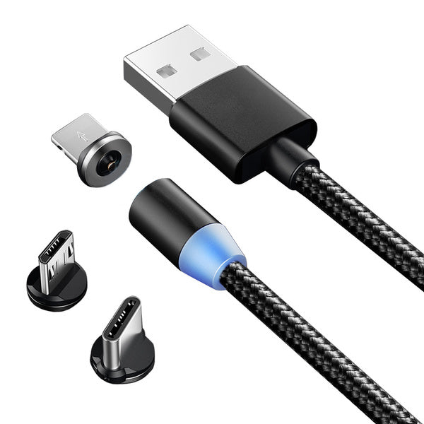 Magnetinis įkrovimo kabelis 3w1 micro typ-c usb lightning 1m, Juoda, Szín, Fekete