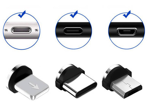 Magnetinis įkrovimo kabelis 3w1 micro typ-c usb lightning 1m, Juoda, Szín, Fekete