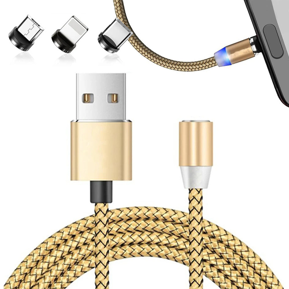 Magnetinis įkrovimo kabelys 3w1 micro typ-c usb lightning 1m, Auksinis, Szín, Aranysárga