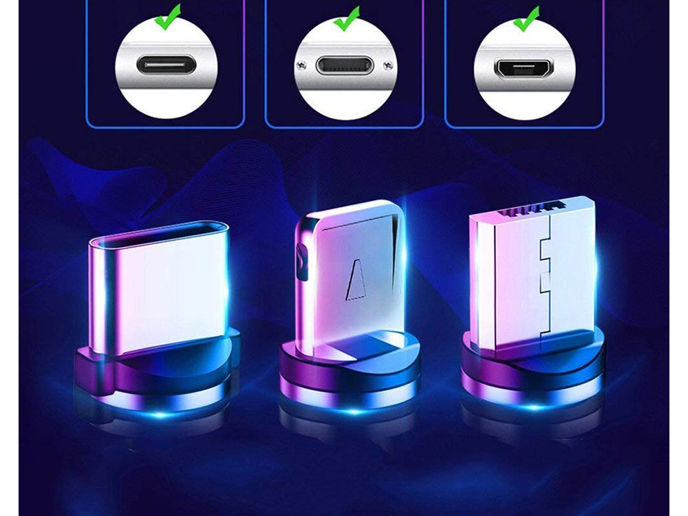 Magnetinis įkrovimo kabelys 3w1 micro typ-c usb lightning 1m, Auksinis, Szín, Aranysárga