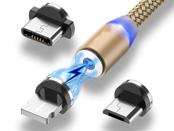 Magnetinis įkrovimo kabelys 3w1 micro typ-c usb lightning 1m, Auksinis, Szín, Aranysárga