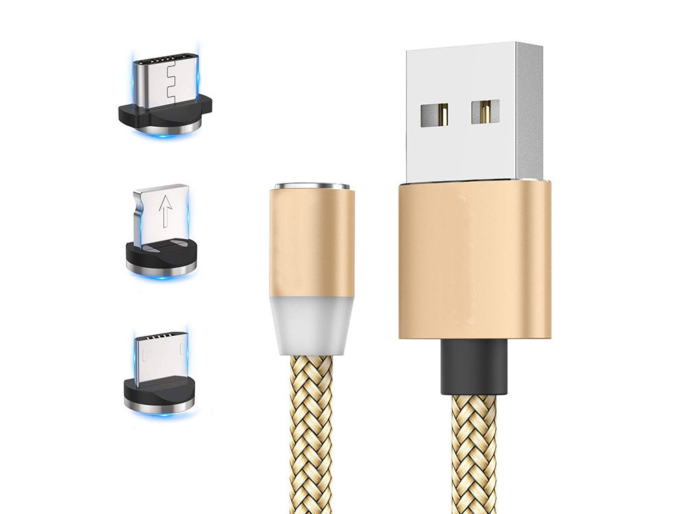 Magnetinis įkrovimo kabelys 3w1 micro typ-c usb lightning 1m, Auksinis, Szín, Aranysárga