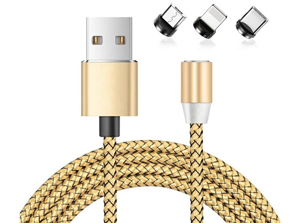 Magnetinis įkrovimo kabelys 3w1 micro typ-c usb lightning 1m, Auksinis, Szín, Aranysárga