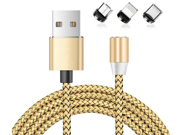 Magnetinis įkrovimo kabelys 3w1 micro typ-c usb lightning 1m, Auksinis, Szín, Aranysárga