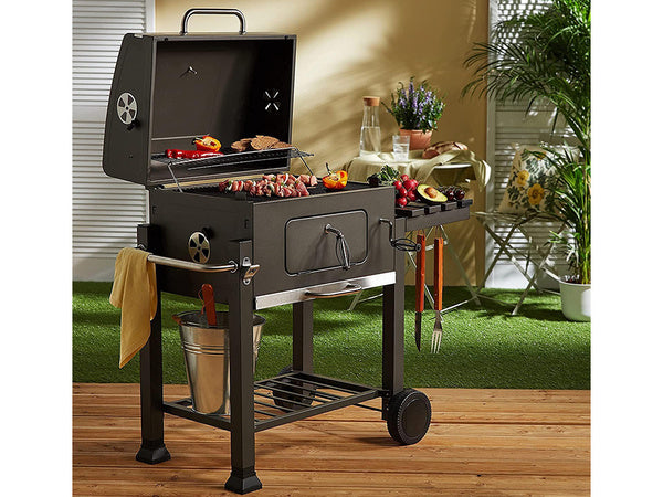 Medžio anglių sodo kepsninė dvi grotelės termometras dangtis lentyna pelenų keptuvė didelė