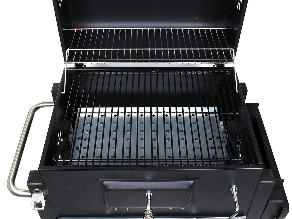 Medžio anglių sodo kepsninė dvi grotelės termometras dangtis lentyna pelenų keptuvė didelė