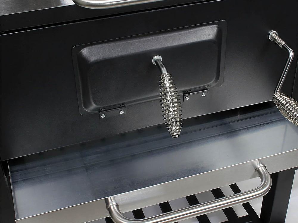 Medžio anglių sodo kepsninė dvi grotelės termometras dangtis lentyna pelenų keptuvė didelė