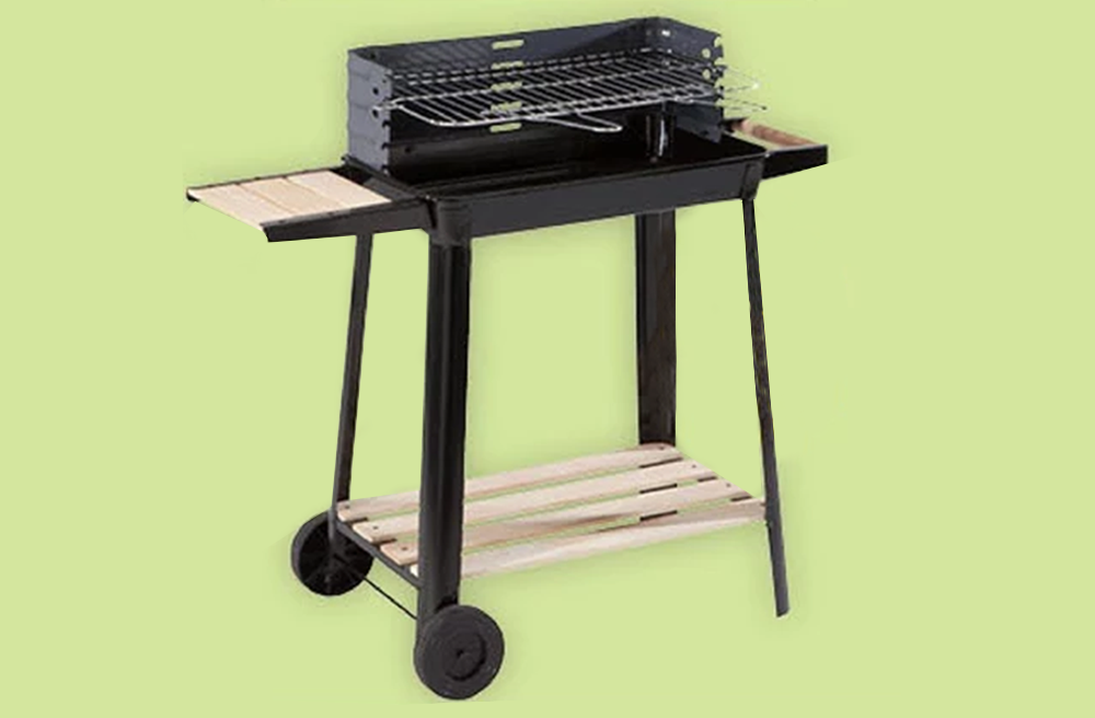 Sodo kepsninė didelė medžio anglių kepsninė reguliuojamos grotelės lentynos ratai nešiojami