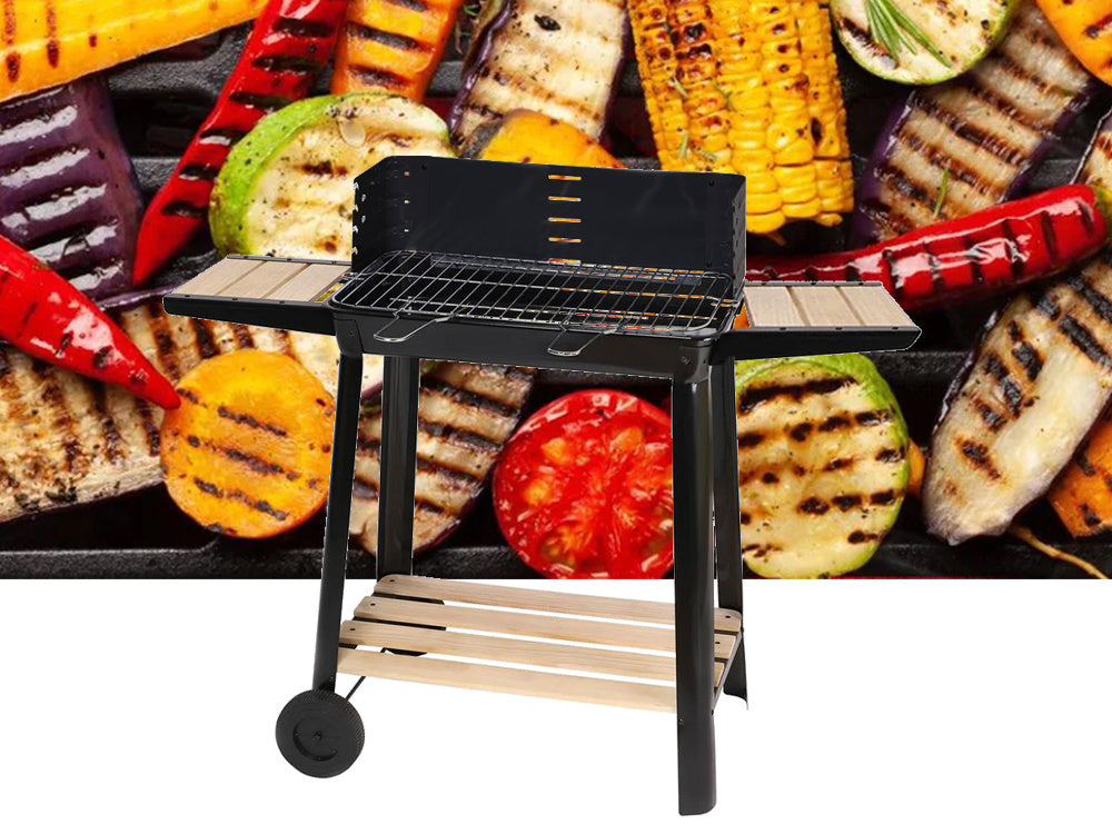 Sodo kepsninė didelė medžio anglių kepsninė reguliuojamos grotelės lentynos ratai nešiojami