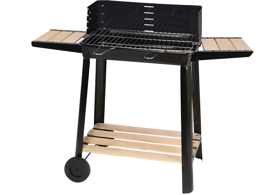 Sodo kepsninė didelė medžio anglių kepsninė reguliuojamos grotelės lentynos ratai nešiojami