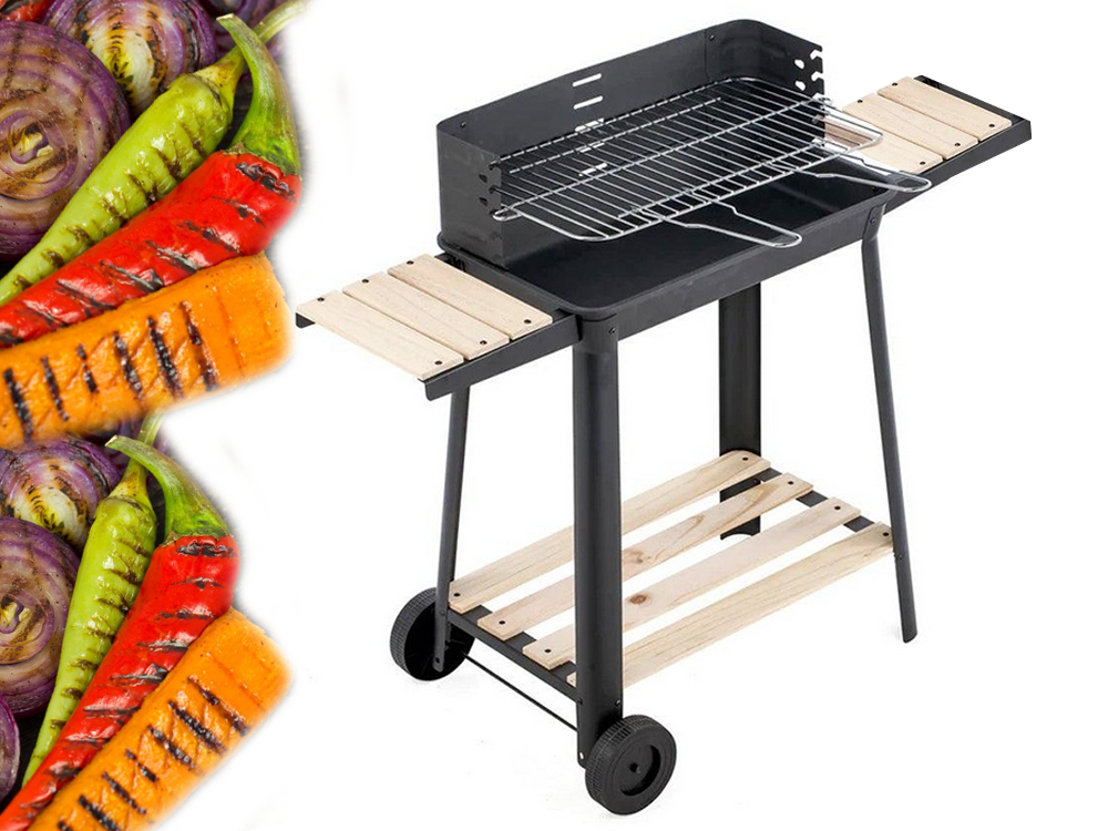 Sodo kepsninė didelė medžio anglių kepsninė reguliuojamos grotelės lentynos ratai nešiojami